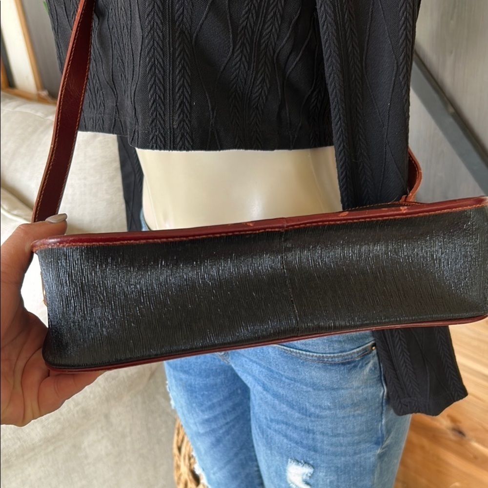 Bollini Genuine Italian Leather Black and Brown Crossbody Bag Classic Structured - Picture 9 of 16